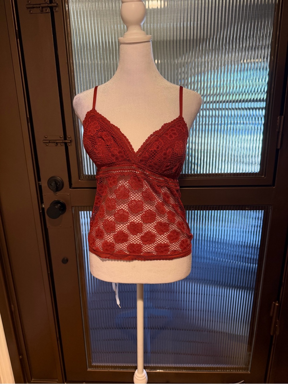 Aerie Red Floral Macrame Lace Cami